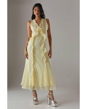 Warehouse Premium Raw Edge Ruffle Detail Slip Dress - Natural