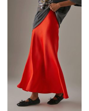 Warehouse Satin Bias Midi Skirt - Red