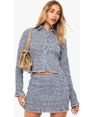 Boohoo Smocked Gingham Mini Skirt - Blue