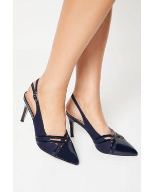 Wallis Wide Fit Ebony Lattice Detail Slingback Stiletto Court Shoes - Blue