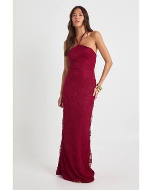 Boohoo Lace Halter Neck Maxi Column Dress - Red