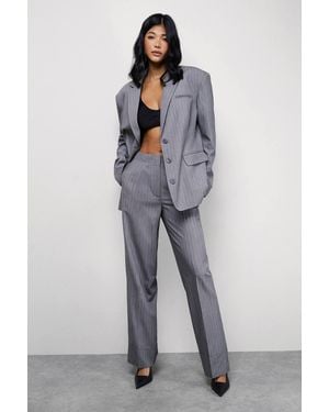 Warehouse Pinstripe Turn Up Wide Leg Trouser Co Ord - Gray