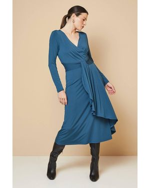 Wallis Wrap Front Jersey Column Dress - Blue