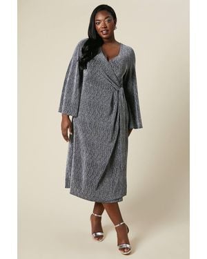 Dorothy Perkins Curve Wrap Midi Dress Shimmer - Gray