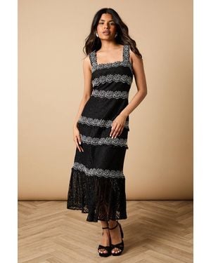 Oasis Petite Contrast Lace Strappy Midi Dress - Black