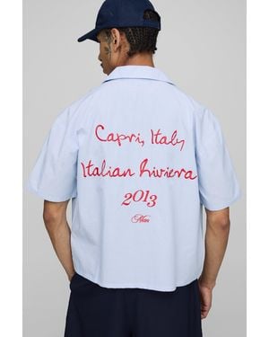 BoohooMAN Camisa Oversize Recta Con Bordado De Rayas - Azul