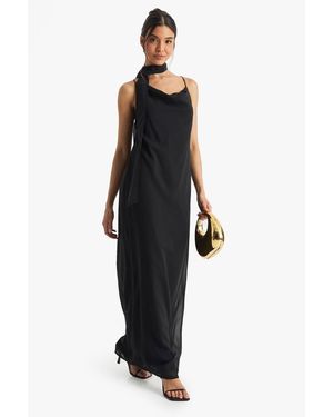 Boohoo Chiffon Slip Dress With Neck Tie - Black
