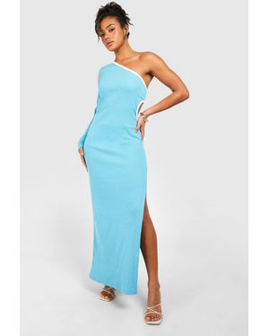 Boohoo Contrast Binding One Shoulder Maxi Dress - Blue