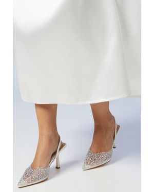 Coast Bridal Wide Fit Tilly Faux Leather Diamante And Pearl Sling Back Pointed Court Shoes - White
