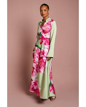 Coast Petite Placement Print Wrap Front Gown - Pink
