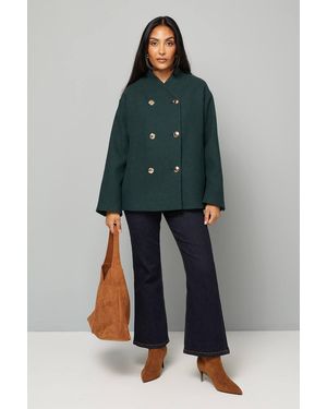 Wallis Petite Grown On Neck Peacoat - Green