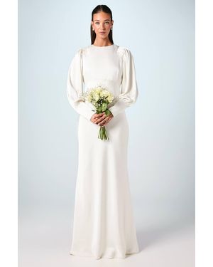 Coast Blouson Sleeve Bias Cut Satin Maxi Wedding Dress - White
