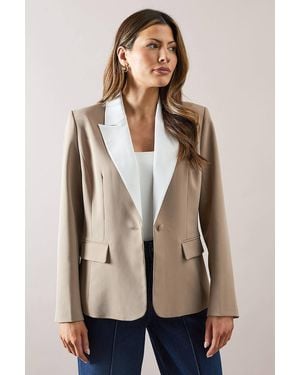 Wallis Contrast Reverse Detail Tux Blazer - Natural
