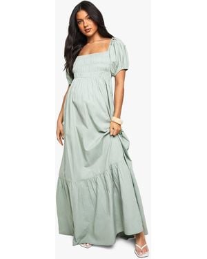 Boohoo Maternity Cotton Poplin Puff Sleeve Maxi Dress - White