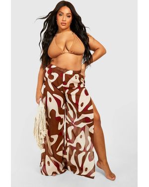 Boohoo Plus Split Front Beach Pants - Brown