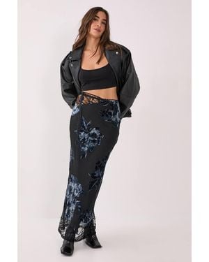 Nasty Gal Floral Devore Lace Cut Out Tie Waist Maxi Skirt - Black