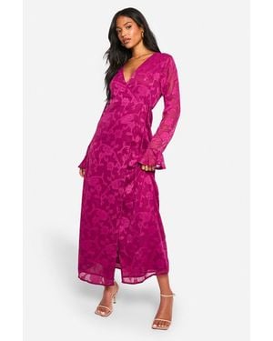 Boohoo Tall Burnout Floral Ruffle Wrap Dress - Pink