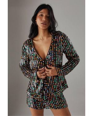 Warehouse Premium Hand Embellished Multicolor Sequin Jacket - Gray