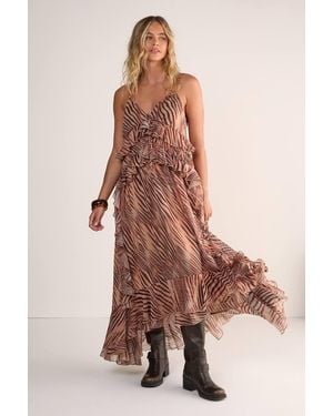 Nasty Gal Zebra Ruffle Tie Front Maxi Dress - Pink