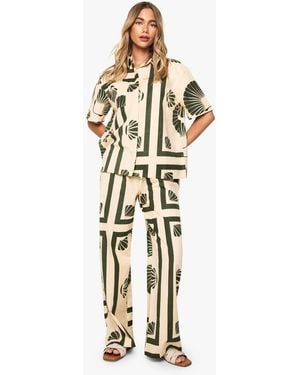 Boohoo Shell Print Linen Wide Leg Pants - Metallic