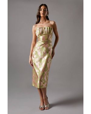 Coast Jacquard Pleated Bandeau Dress - Gray