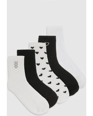 Boohoo Heart Detail Socks 5 Pack - Black
