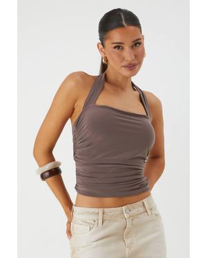 MissPap Square Hater Neck Ruched Top - Gray
