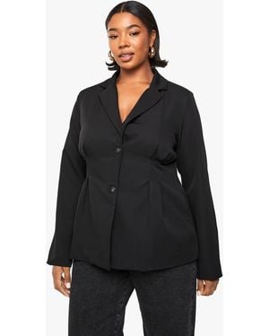 Boohoo Plus Woven Cinched Waist Blazer - Black