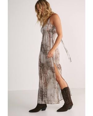 Nasty Gal Snake Pleated Sheer Strappy Maxi Slip Dress - Natural