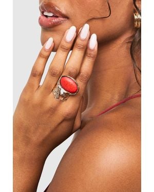 Boohoo Anillo Dorado Martillado Con Gema - Naranja
