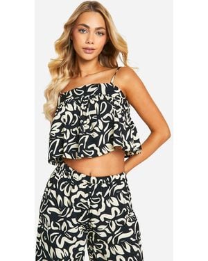Boohoo Mono Print Square Neck Strappy Crop - Multicolor