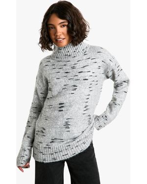 Boohoo Jersey Tall Oversize De Punto Suave Jaspeado Con Cuello Alto - Gris