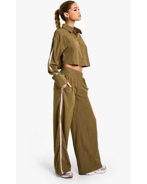 Boohoo Side Stripe Woven Wide Leg Pants - Green