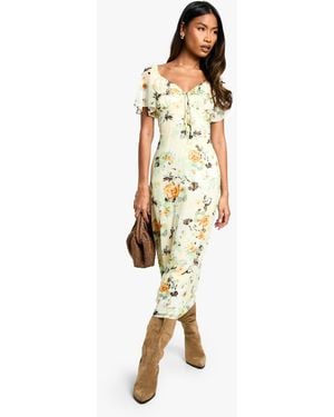 Boohoo Floral Angel Sleeve Midaxi Dress - Yellow