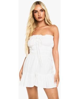 Boohoo Cotton Blend Shirred Romper - White