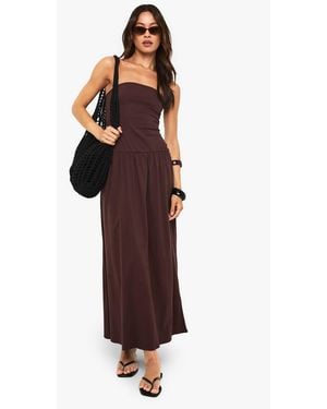 Boohoo Tall Bandeau Dropped Waist Maxi Dress - Brown