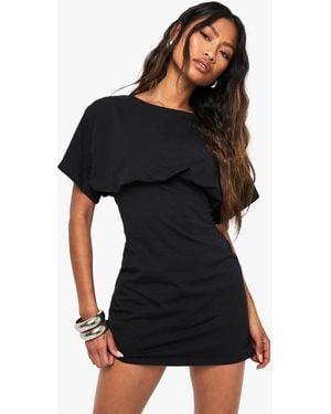 Boohoo Cotton Crew Neck Batwing Mini Dress - Black