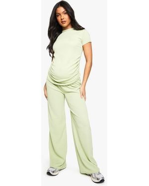 Boohoo Maternity Ruched Side Tshirt And Wide Leg Co-Ord - Green