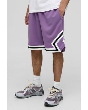 Boohoo Mid Length Tape Detail Basketball Shorts - Purple
