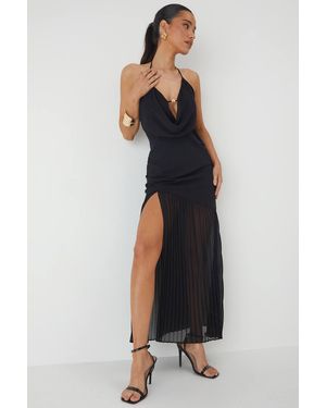 MissPap Shell Trim Pleated Hem Maxi Dress - Black