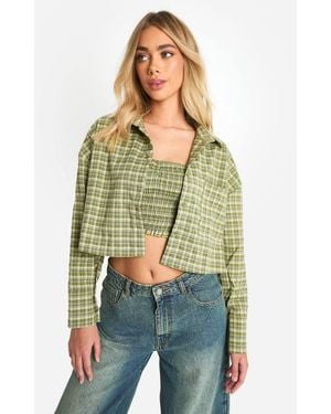 Boohoo Check Crop Shirt And Bralet Set - Green