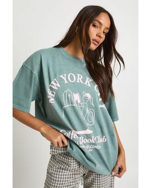 Boohoo New York City Coffee Cup Printed T-Shirt - Verde