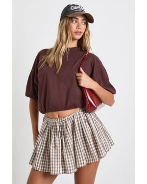 Boohoo Cotton Elasticated Waist T-Shirt - Brown