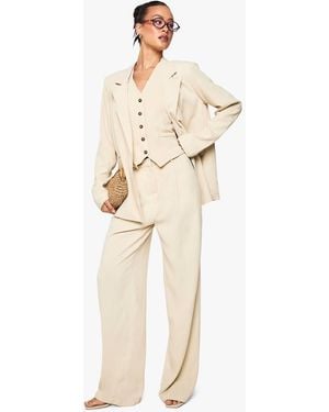 Boohoo Tall Linen Look Essential Wide Leg Trouser - Natural
