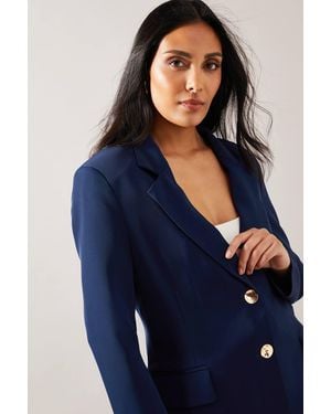 Wallis Petite Button Detail Single Breasted Blazer - Blue