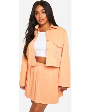 Boohoo Plus Tailored Pleated Skirt - Natural