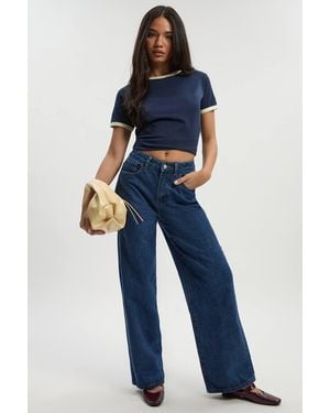 Boohoo Basic High Waist Wide Leg Jean - Blue