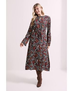 Dorothy Perkins Keyhole Belted Long Sleeve Midi Dress - Multicolor