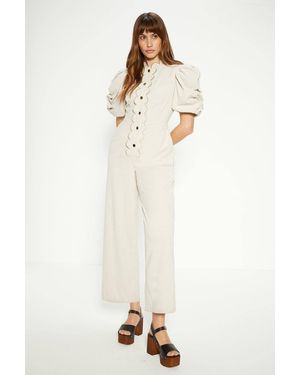 Oasis Cord Scallop Puff Sleeve Jumpsuit - Natural