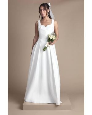 Coast Satin Pleat Bodice Full Skirt Wedding Dress - Natural